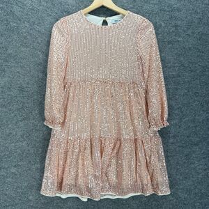 Grace Karin Dress Girls 10-11Y Pink Sequin Shift Short Lined Hook & Eye Casual